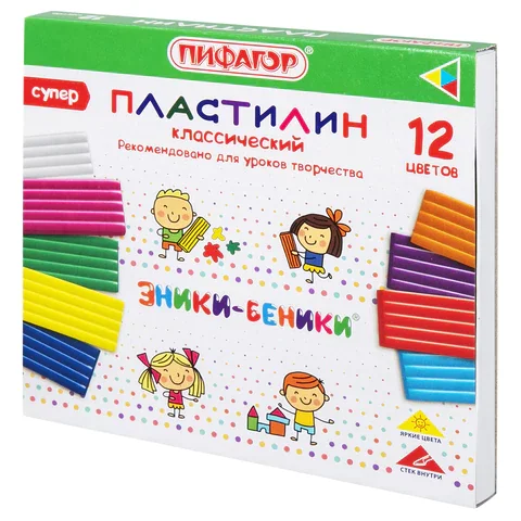 Պլաստիլին դասական PYTHAGORUS «ЭНИКИ-БЕНИКИ СУПЕР», 12 գույն, 240 գրամ