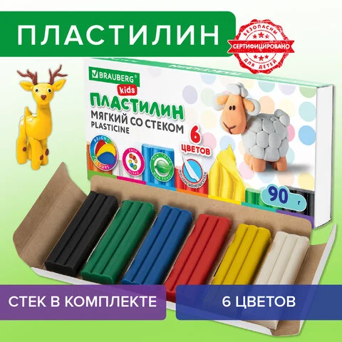 Փափուկ մոմ պլաստիլին BRAUBERG KIDS, 6 գույն - BRAUBERG KIDS (SKU: 106493) | Zangezur Pro