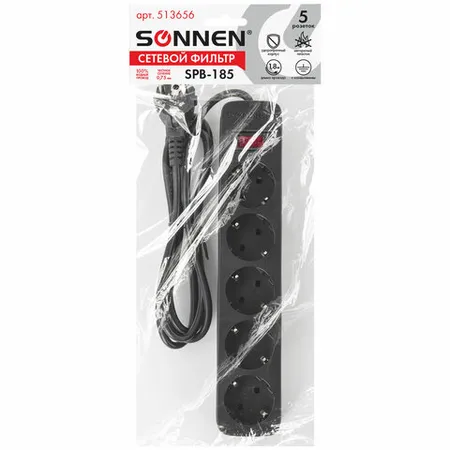 Էլեկտրական ցանցային ֆիլտր SONNEN SPB-185 (5 վարդակ, 1.8 մ, սև) - SONNEN (SKU: 513656) | Zangezur Pro
